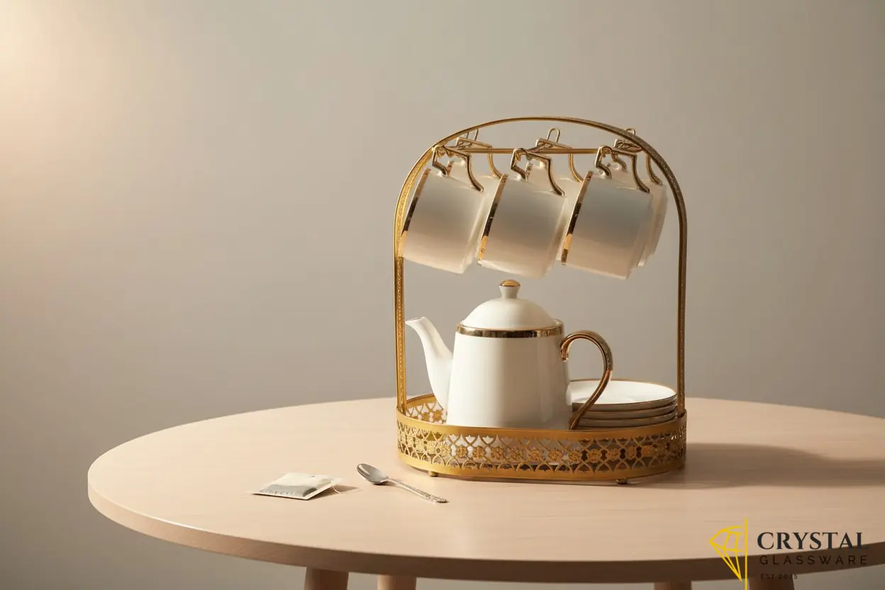 Fine Ceramic Tea Pot Set Luxury Porcelain Tea Set with Metal Holder